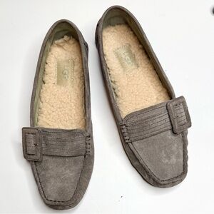 UGG Retreat 5767 Gray Suede Leather Fur-lined Buckle Loafers S-456 Sz 7.5